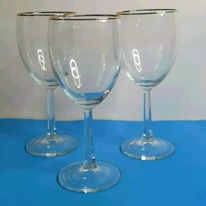 3 Wine Water Glasses Clear With Gold Trim Glass St